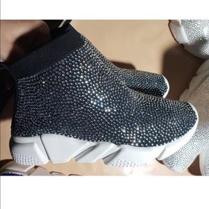 Rhinestone stretch slip on sneaker shoe